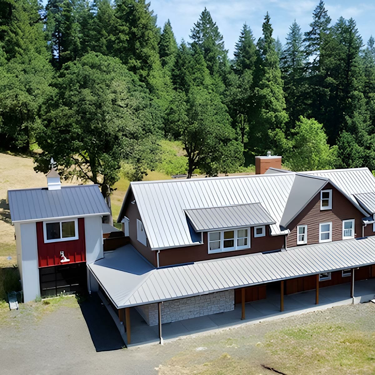 Large residence with light gray metal panels